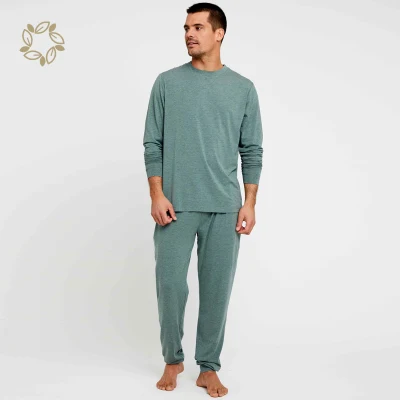 Organic Bamboo Long Sleeve Loungewear for Men Eco Friendly Sleepwear Organic Nightwear Pajama Sets Man Homewear Pyjama Sustainable Lounge Set