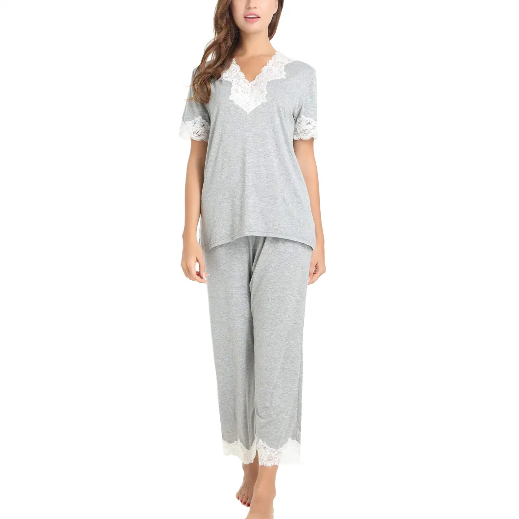 Lady&prime;s Soft Sleepwear Viscose Fabric Pajamas Long Sleeve Bamboo Pjs Top and Pants Loungewear