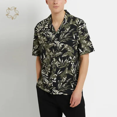 Organic Bamboo Regular Fit Floral Revere Shirt Short Sleeve Men′s Flower Shirt Sustainable Resort Shirt Eco Friendly