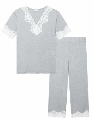 Lady′s Soft Sleepwear Viscose Fabric Pajamas Long Sleeve Bamboo Pjs Top and Pants Loungewear